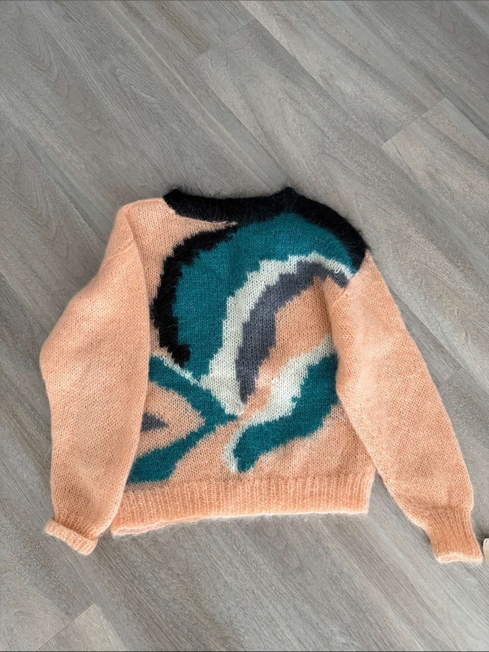 Peach Abstract Pattern Mohair Blend Sweater